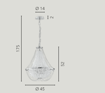 Sospensione 4 luci in cristalli K9 metallo cromo D.45cm 4XE14 non incl. VIENNA Sospensione 4 luci in cristalli K9 metallo cromo D.45cm 4XE14 non incl. VIENNA